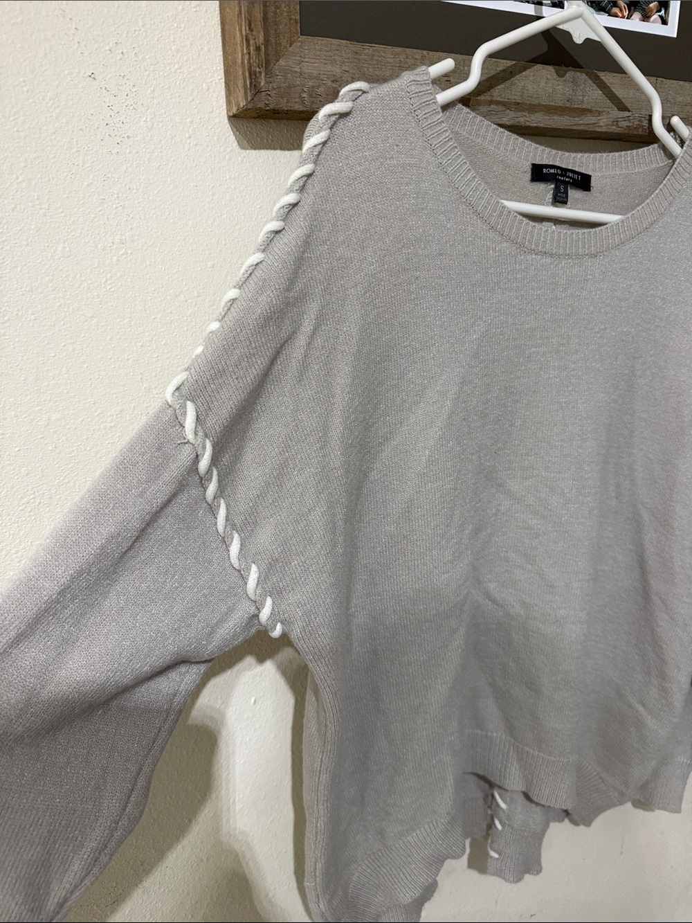 Romeo & Juliet Couture Beige Crewneck Sweater with Braided Trim - Picture 3 of 6